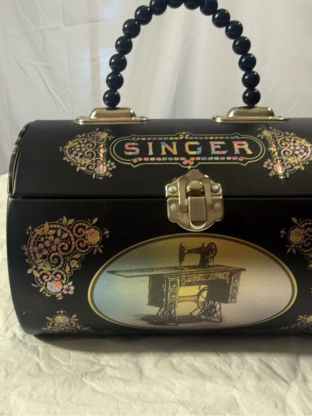Black Floral Beaded Handle Vanity Bag - Picture 2 of 5